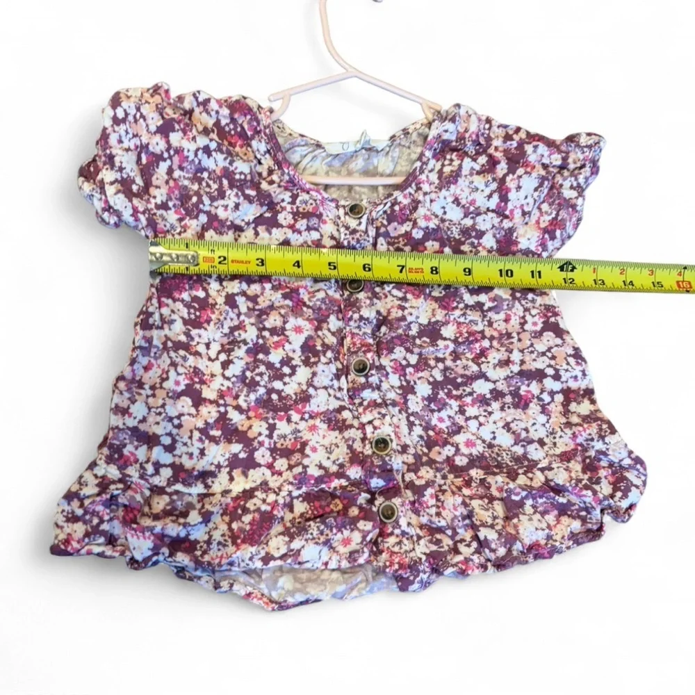 Jessica Simpson Girl Pink Floral Boho Blouse Flutter Sleeve Button Front Top 5/6